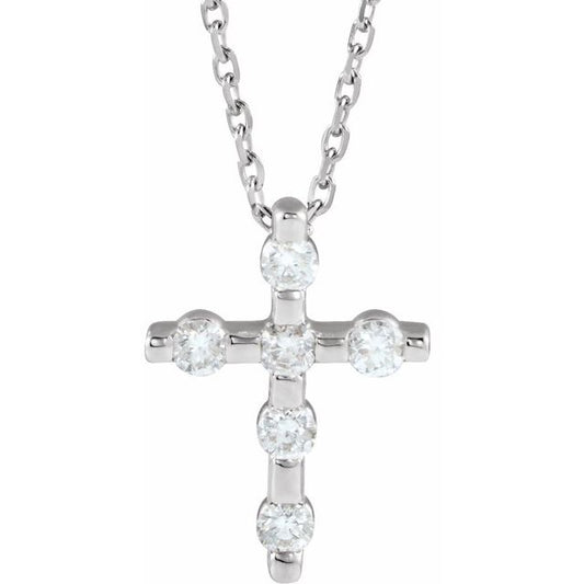 Sterling Silver 1/5 CTW Natural Diamond Cross 16-18" Necklace