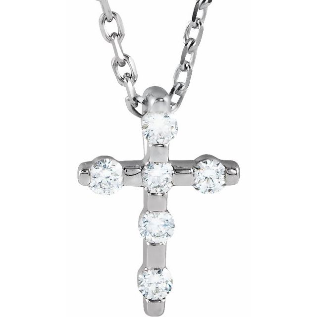 Sterling Silver .08 CTW Natural Diamond Cross 16-18" Necklace
