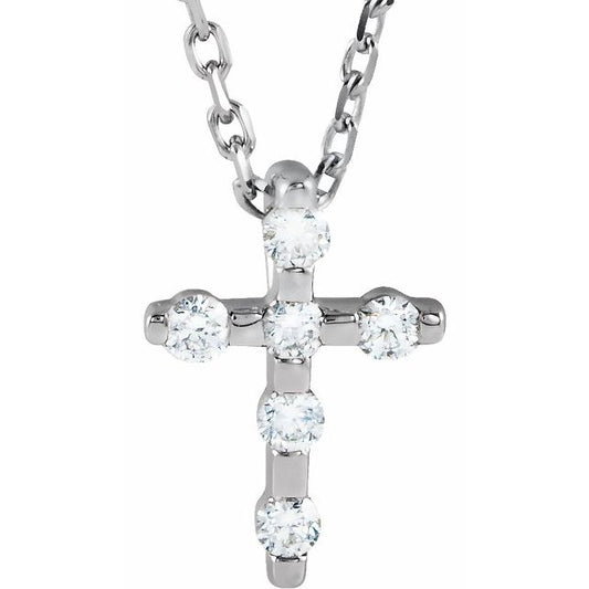 Sterling Silver .08 CTW Natural Diamond Cross 16-18" Necklace