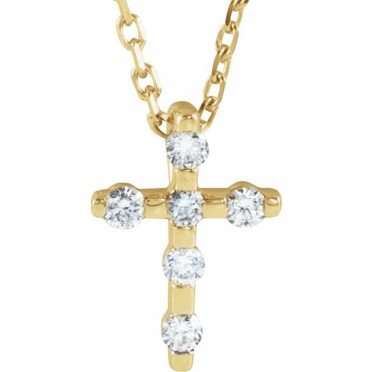 14K Yellow Gold .08 CTW Natural Diamond Cross 16-18" Necklace