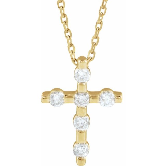 14K Yellow Gold 1/5 CTW Natural Diamond Cross 16-18" Necklace