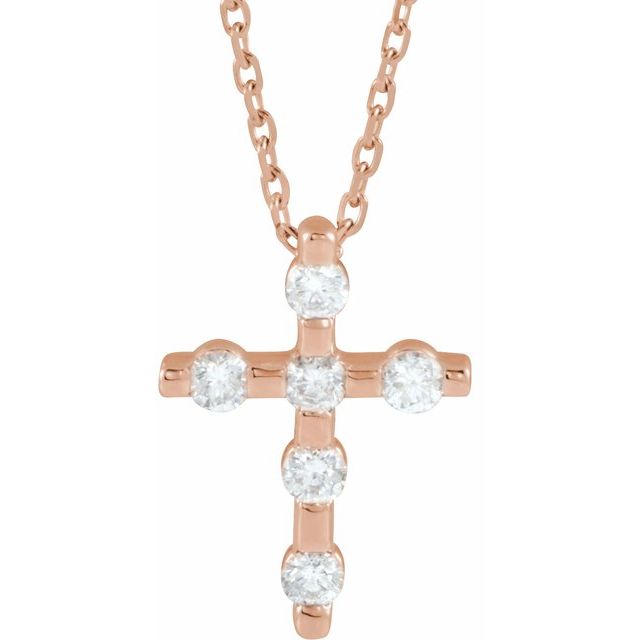 14K Rose Gold 1/5 CTW Natural Diamond Cross 16-18" Necklace