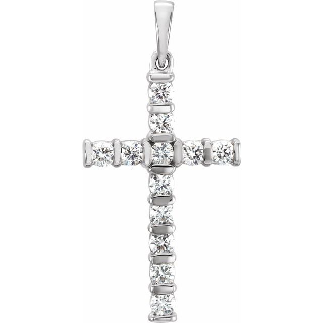 14K White Gold 3/4 CTW Natural Diamond Cross Pendant