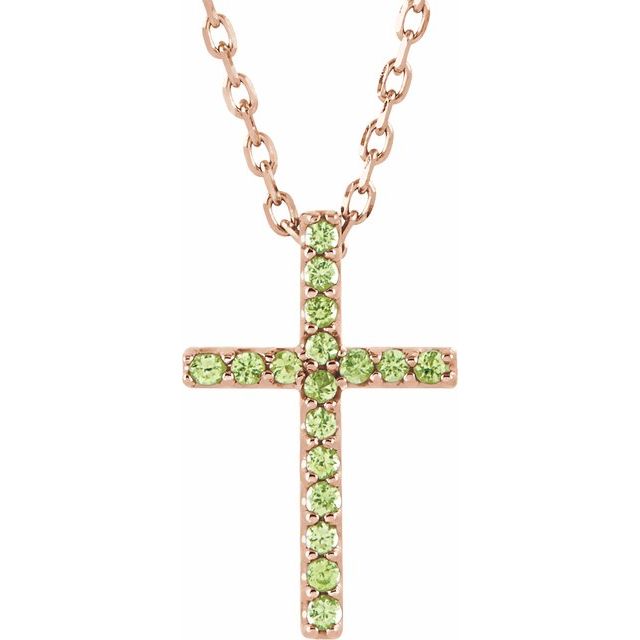14K Rose Gold Natural Peridot Petite Cross 16" Necklace