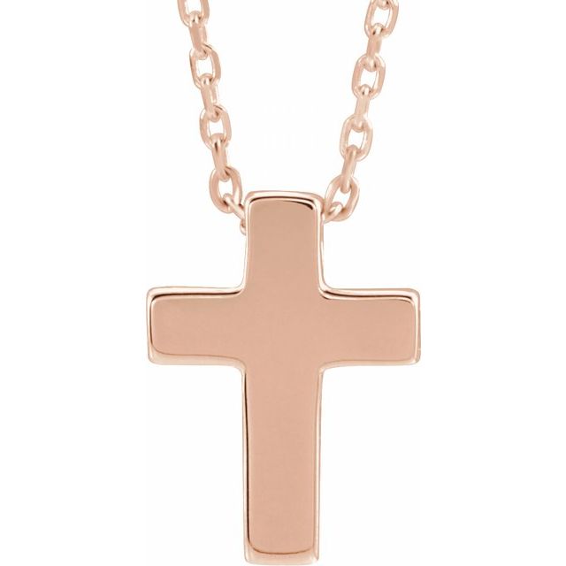 14K Rose Gold Petite Cross 16-18" Necklace  