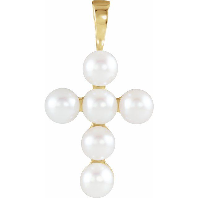 14K Yellow Gold Cultured White Freshwater Pearl Cross Pendant