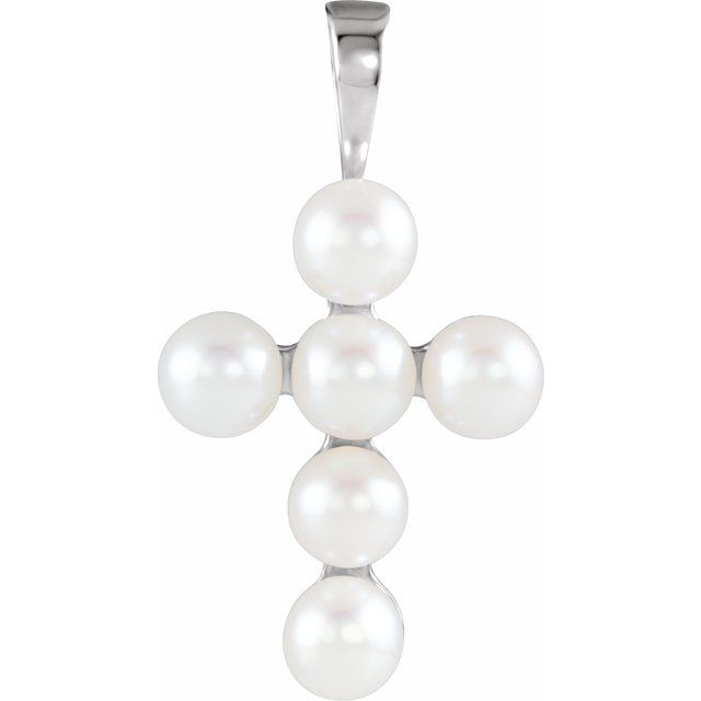Platinum Cultured White Freshwater Pearl Cross Pendant