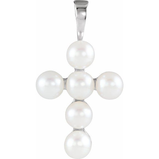 Platinum Cultured White Freshwater Pearl Cross Pendant
