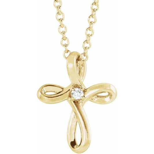 14K Yellow Gold .015 CTW Natural Diamond Cross 16-18" Necklace