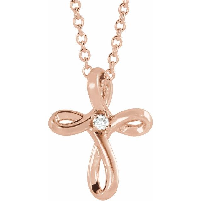 14K Rose Gold .015 CTW Natural Diamond Cross 16-18" Necklace