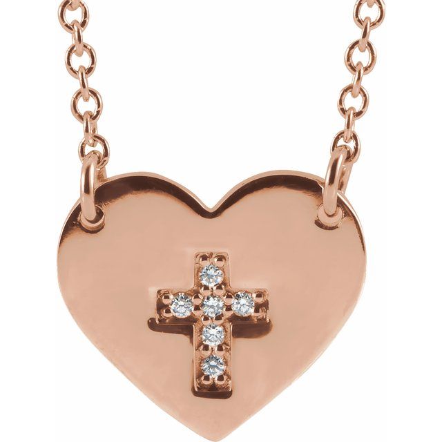 14K Rose Gold .02 CTW Natural Diamond Heart & Cross 16-18" Necklace
