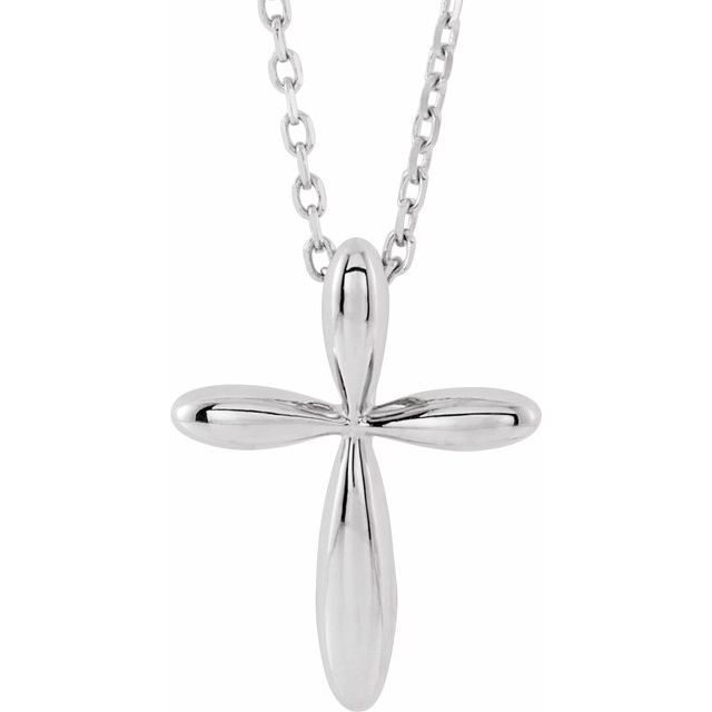 14K White Gold 14.65x11.2 mm Cross 16-18" Necklace