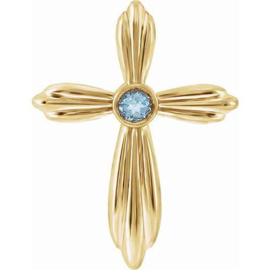 14K Yellow Gold Natural Aquamarine Cross Pendant
