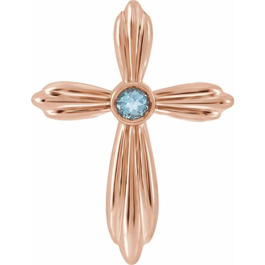 14K Rose Gold Natural Aquamarine Cross Pendant