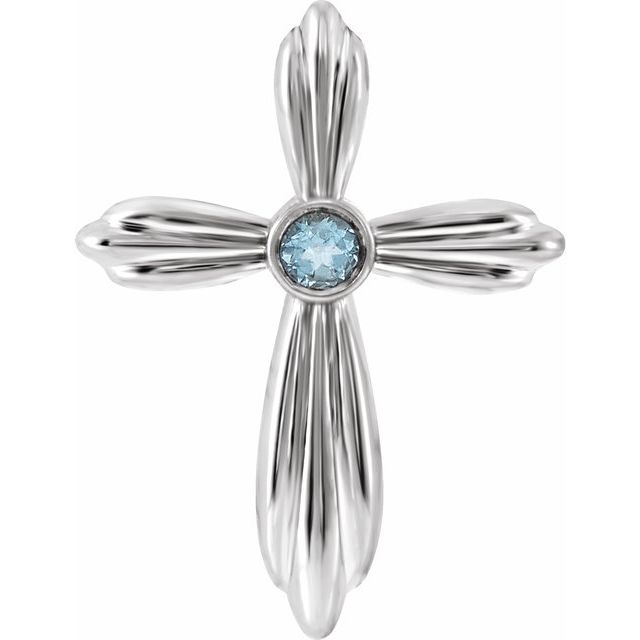 14K White Gold Natural Aquamarine Cross Pendant