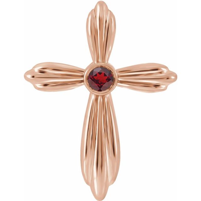 14K Rose Gold Natural Mozambique Garnet Cross Pendant