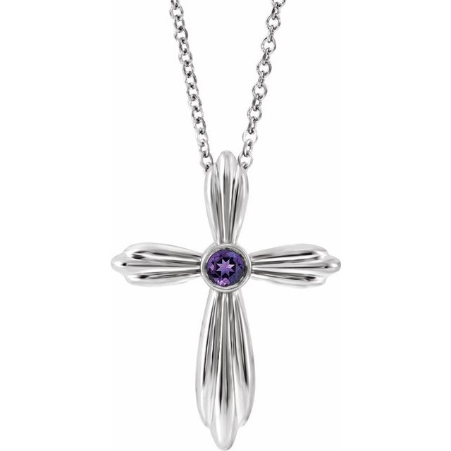 Sterling Silver Natural Amethyst Cross 16-18" Necklace