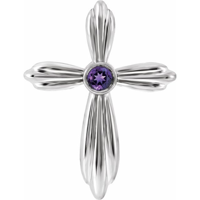 14K White Gold Natural Amethyst Cross Pendant