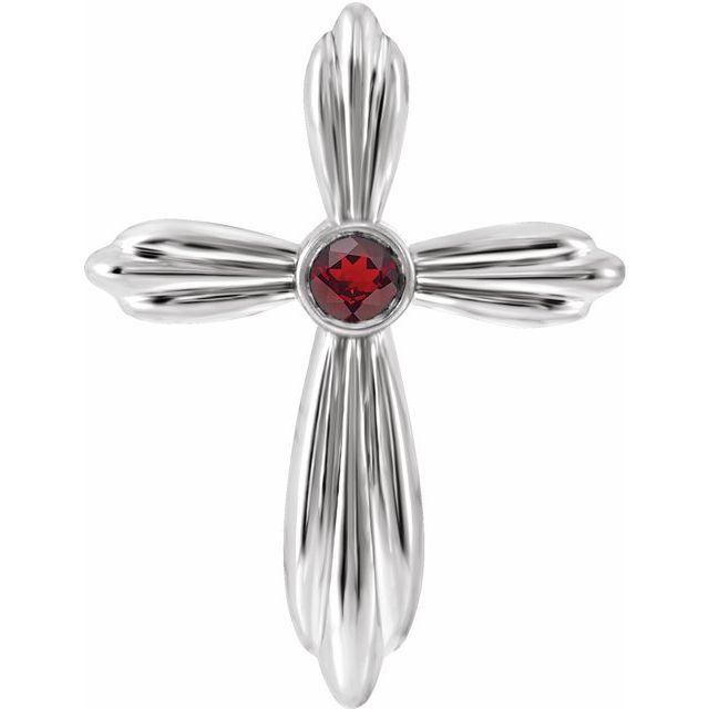 14K White Gold Natural Mozambique Garnet Cross Pendant