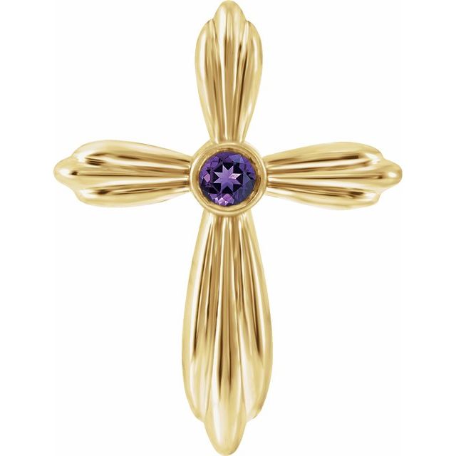 14K Yellow Gold Natural Amethyst Cross Pendant