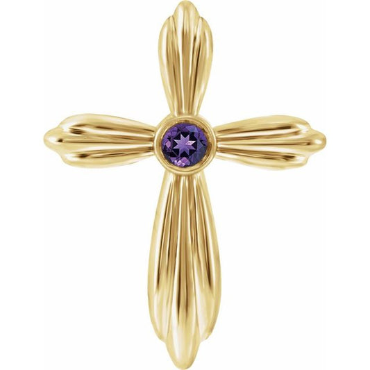 14K Yellow Gold Natural Amethyst Cross Pendant