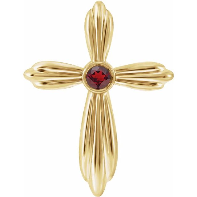 14K Yellow Gold Natural Mozambique Garnet Cross Pendant
