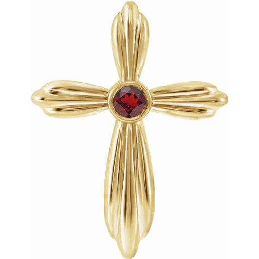 14K Yellow Gold Natural Mozambique Garnet Cross Pendant