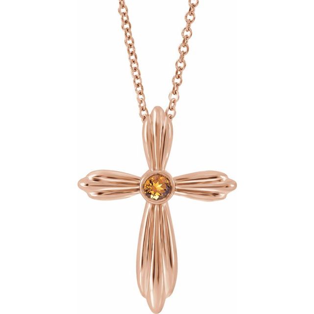 14K Rose Gold Natural Citrine Cross 16-18" Necklace