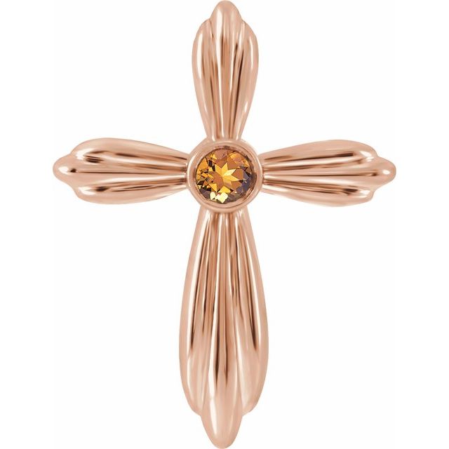 14K Rose Gold Natural Citrine Cross Pendant