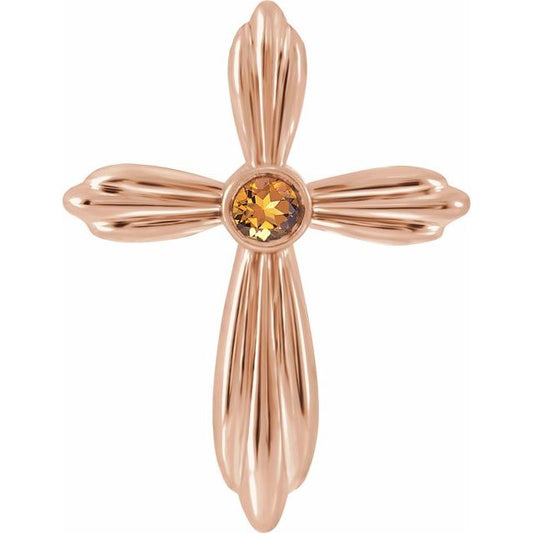 14K Rose Gold Natural Citrine Cross Pendant