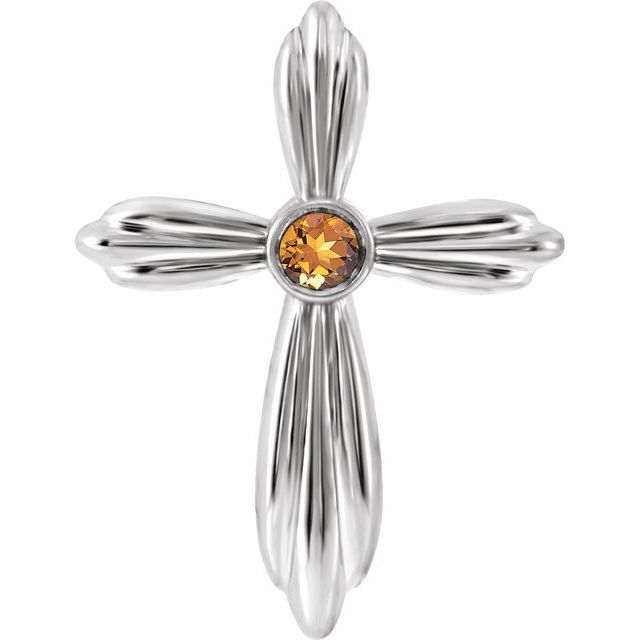 14K White Gold Natural Citrine Cross Pendant