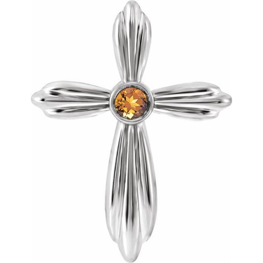 Platinum Natural Citrine Cross Pendant