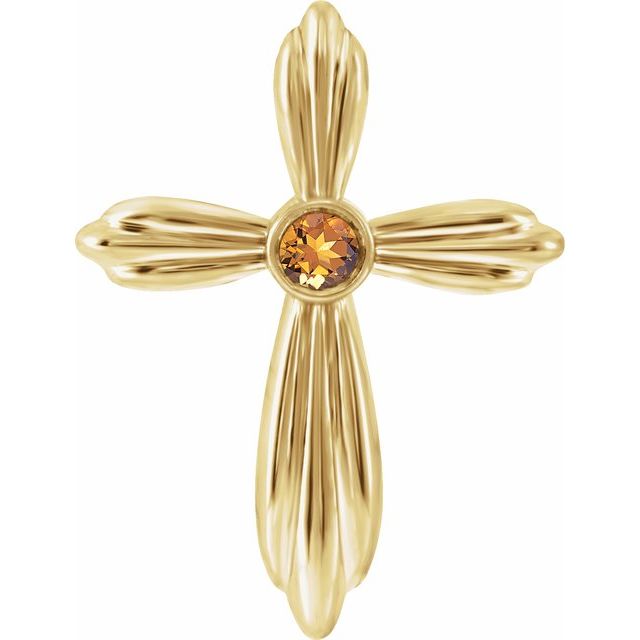 14K Yellow Gold Natural Citrine Cross Pendant