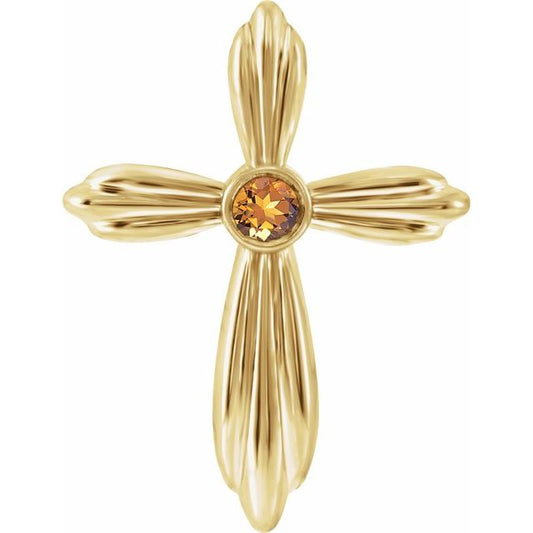 14K Yellow Gold Natural Citrine Cross Pendant