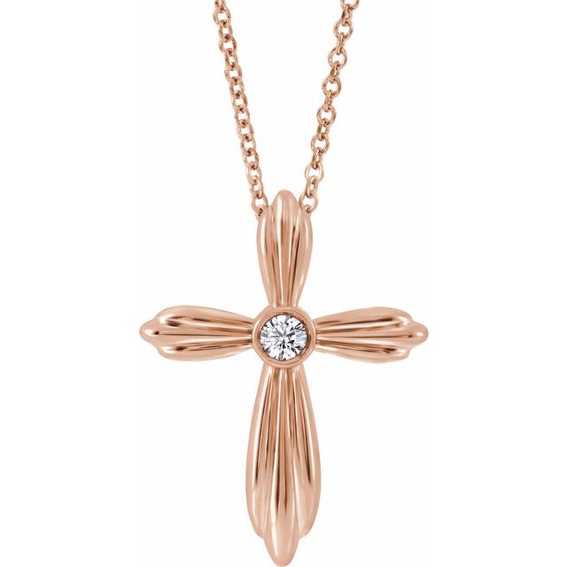 14K Rose Gold .06 CTW Natural Diamond Cross 16-18" Necklace
