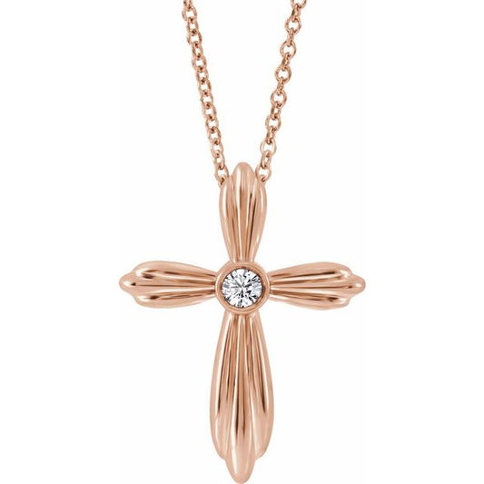14K Rose Gold .06 CTW Natural Diamond Cross 16-18" Necklace