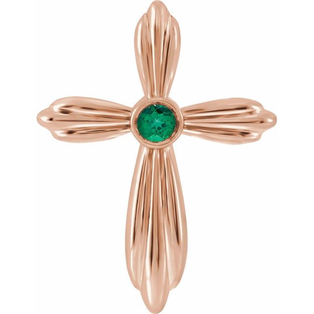 14K Rose Gold Natural Emerald Cross Pendant