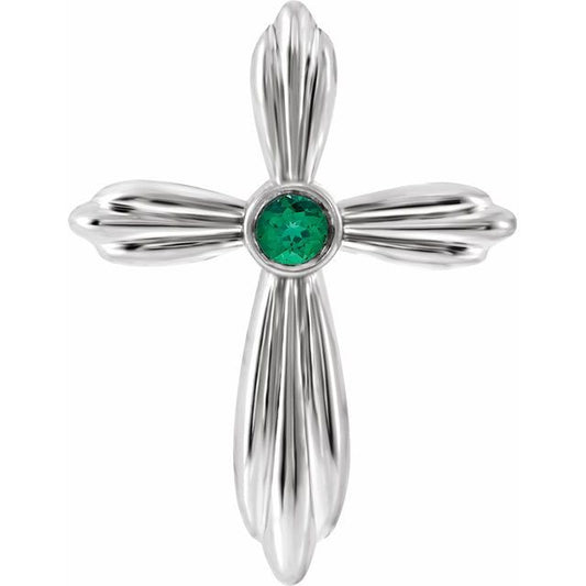Sterling Silver Natural Emerald Cross Pendant
