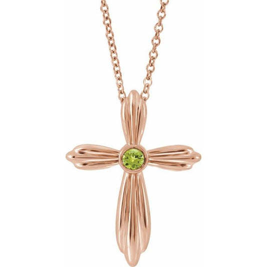 14K Rose Gold Natural Peridot Cross 16-18" Necklace
