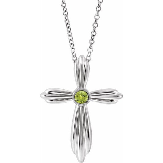 Sterling Silver Natural Peridot Cross 16-18" Necklace