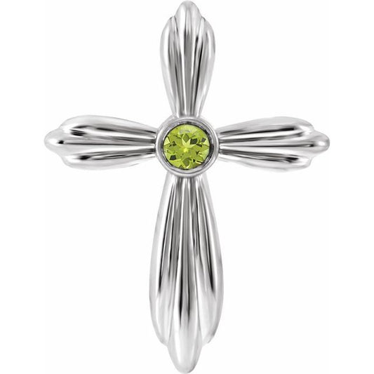 14K White Gold Natural Peridot Cross Pendant