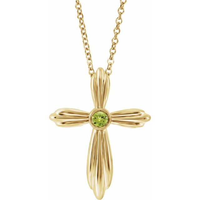 14K Yellow Gold Natural Peridot Cross 16-18" Necklace