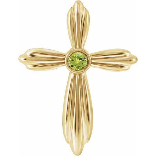 14K Yellow Gold Natural Peridot Cross Pendant