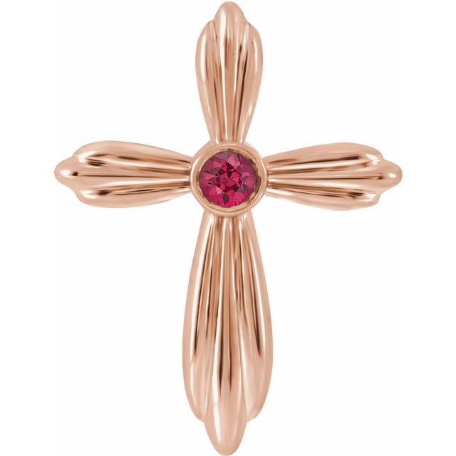 14K Rose Gold Natural Ruby Cross Pendant