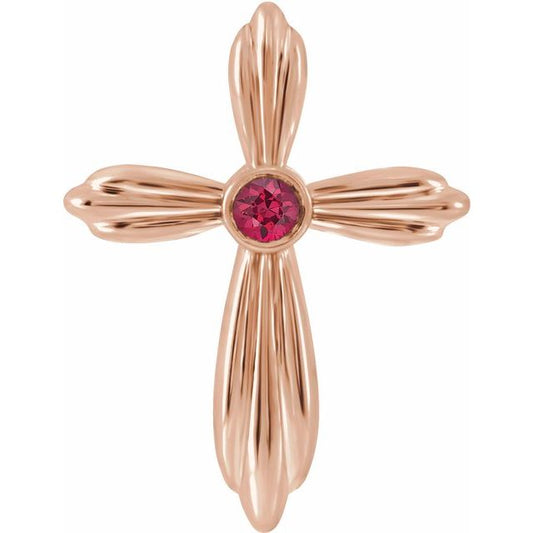 14K Rose Gold Natural Ruby Cross Pendant