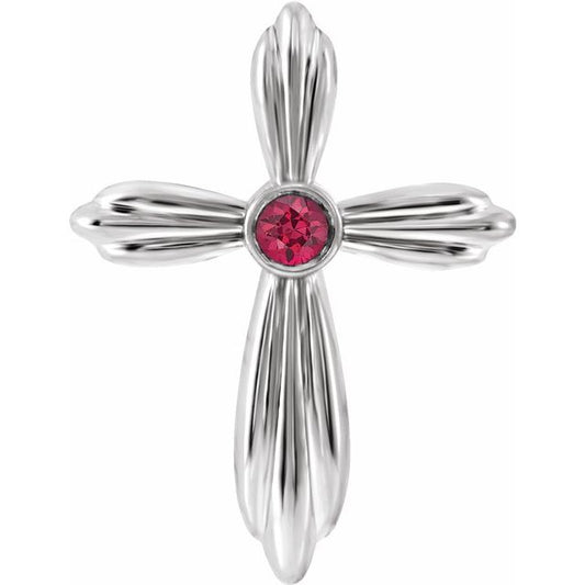 14K White Gold Natural Ruby Cross Pendant