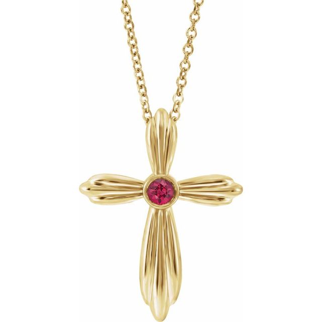 14K Yellow Gold Natural Ruby Cross 16-18" Necklace