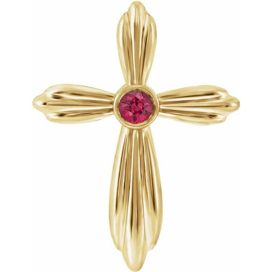 14K Yellow Gold Natural Ruby Cross Pendant
