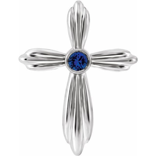 Platinum Natural Blue Sapphire Cross Pendant