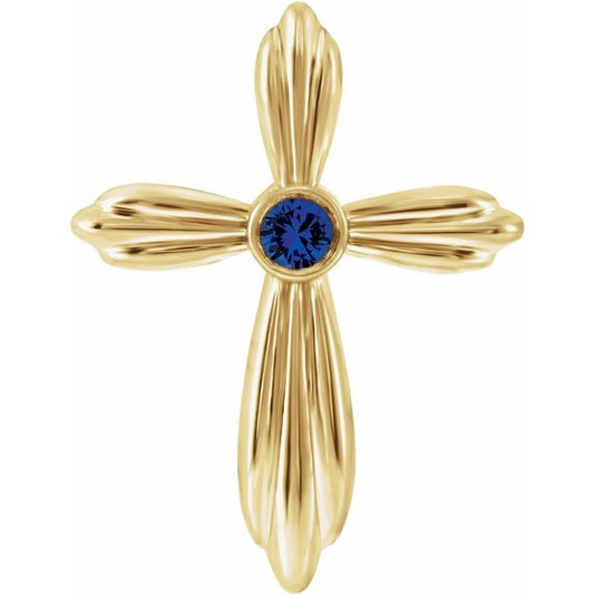14K Yellow Gold Natural Blue Sapphire Cross Pendant